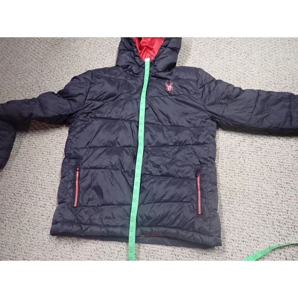 Spyder Puffer Jacket Kids Size L 14/16‎ Black Excellent Hooded Thumbhole Cuffs